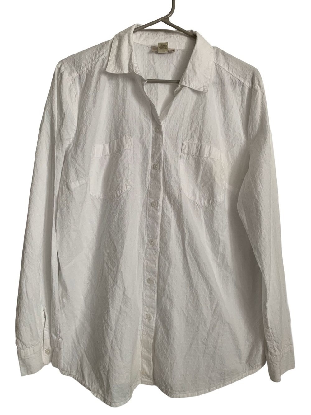 LOFT Women’s White Long Sleeve Button Down Cotton Diamond Pattern Blouse